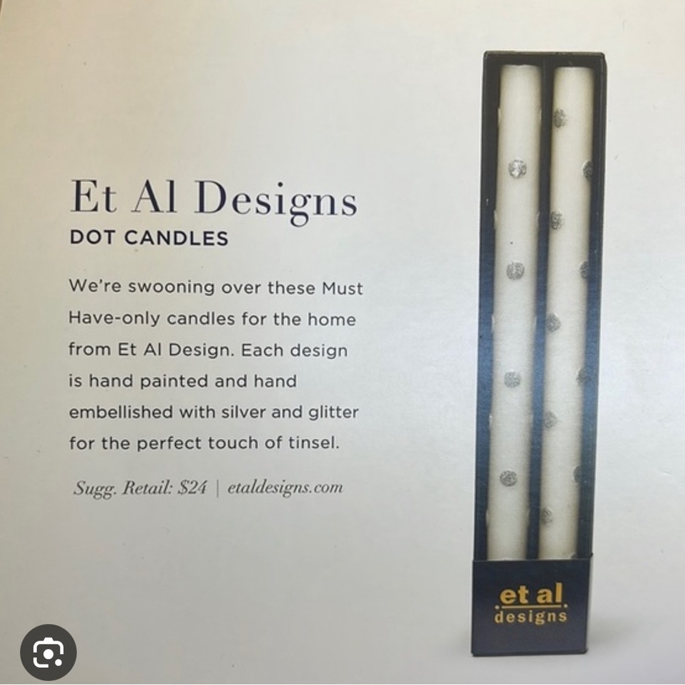 Et Al Designs polka dot glitter candlesticks in white/silver. Set of 2.